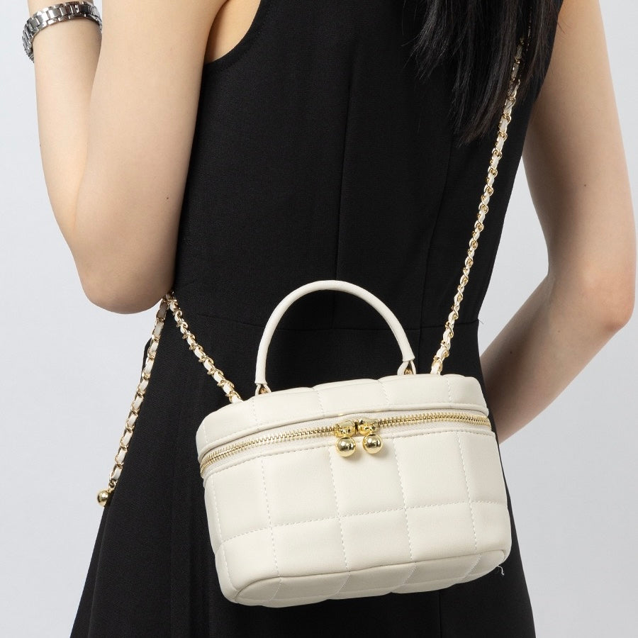Elegant Genuine Leather Textured Chain Shoulder Bag
