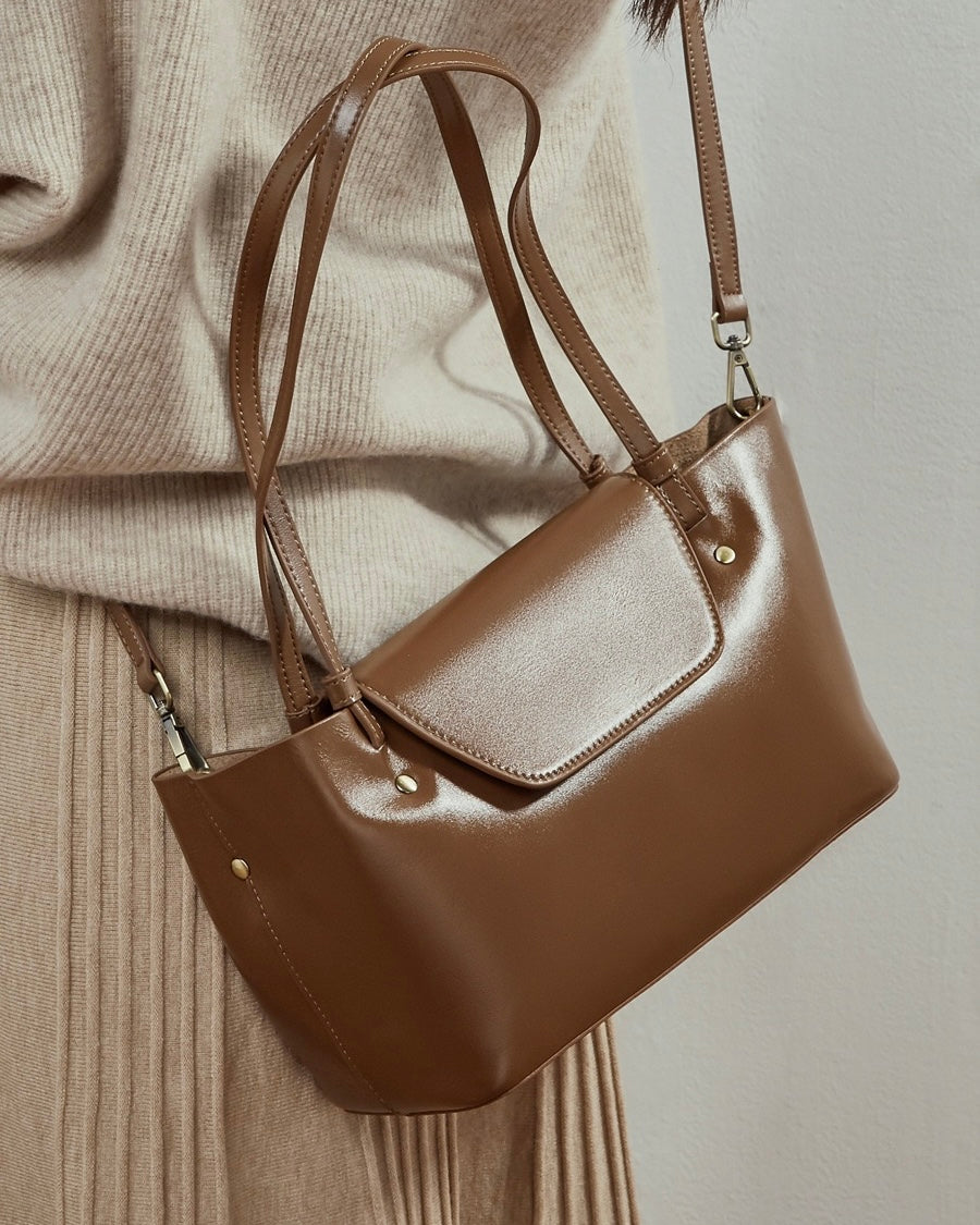 Elegant Genuine Leather Flap Tote with Versatile Straps