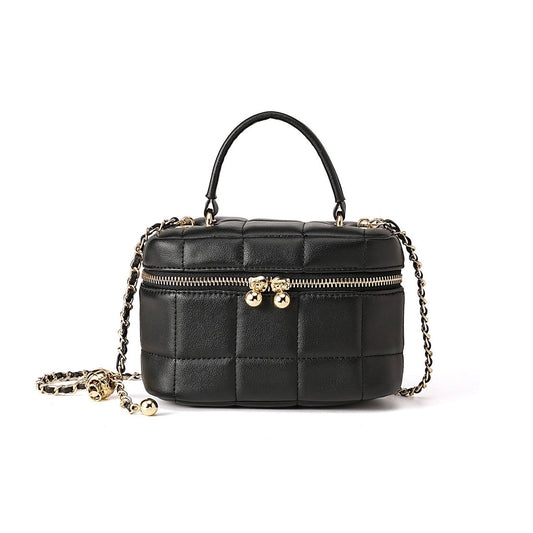 Elegant Genuine Leather Textured Chain Shoulder Bag