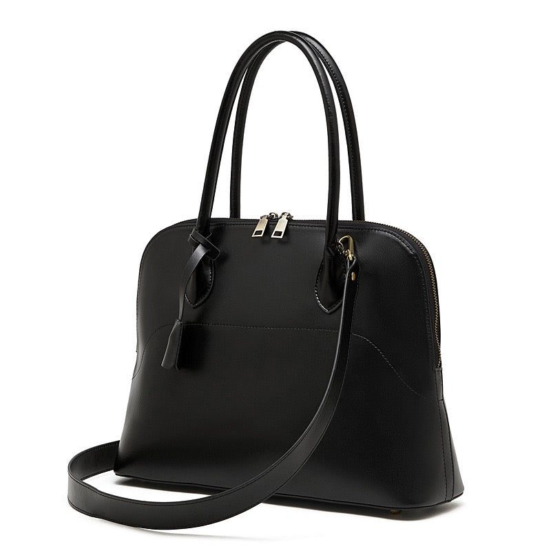 Genuine Leather Dome Satchel with Signature Tassel - Timeless Elegance