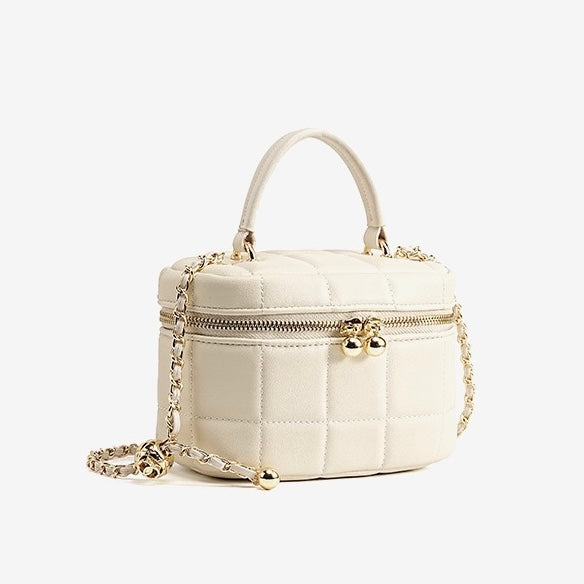 Elegant Genuine Leather Textured Chain Shoulder Bag