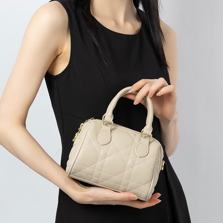 Quilted Genuine Leather Boston Clutch Bag for Elevating Elegance