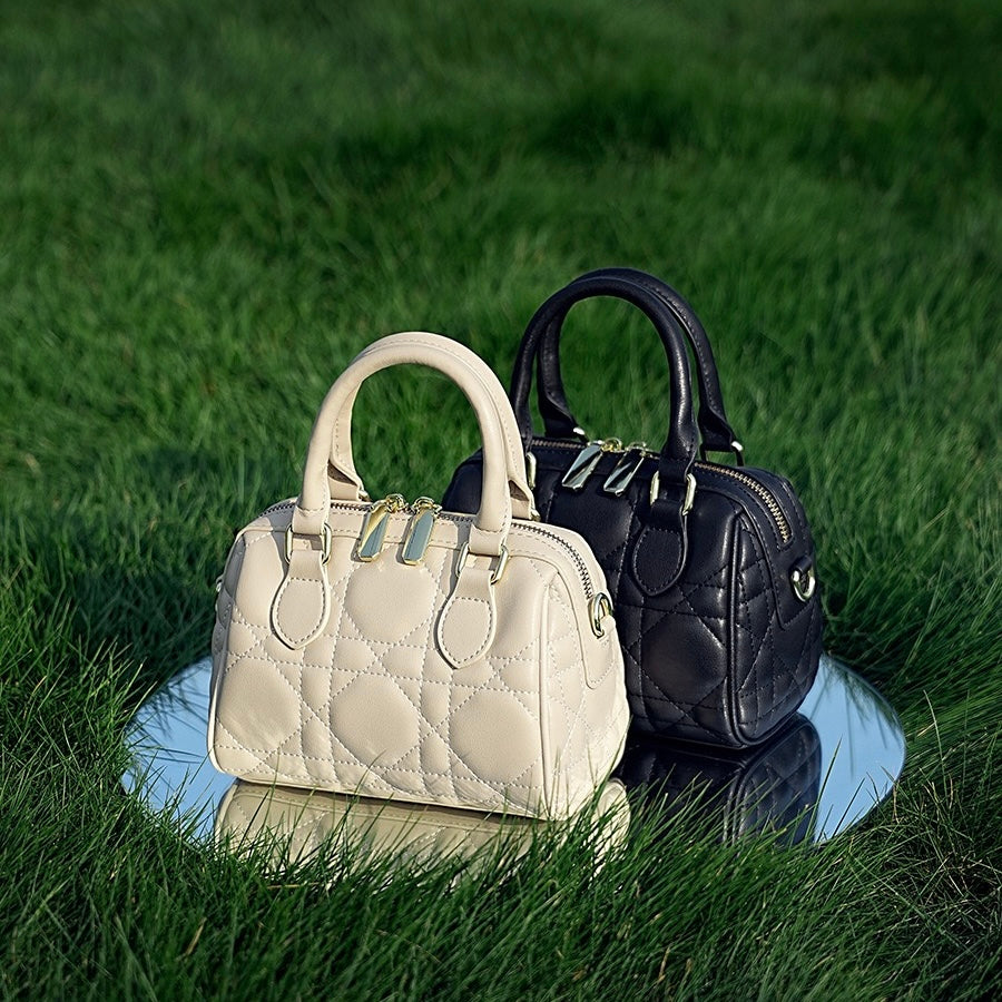 Quilted Genuine Leather Boston Clutch Bag for Elevating Elegance