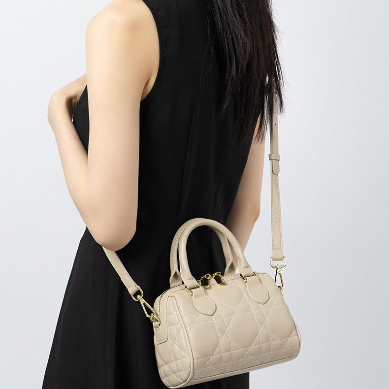 Quilted Genuine Leather Boston Clutch Bag for Elevating Elegance