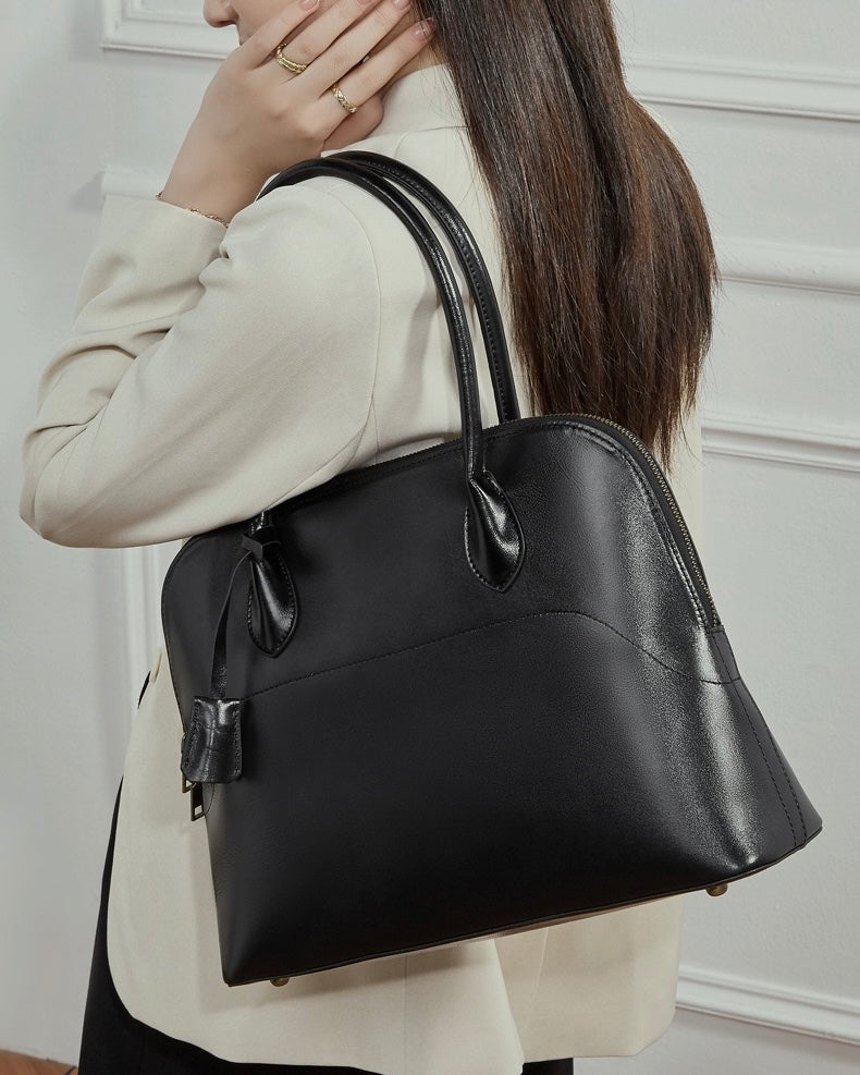 Genuine Leather Dome Satchel with Signature Tassel - Timeless Elegance