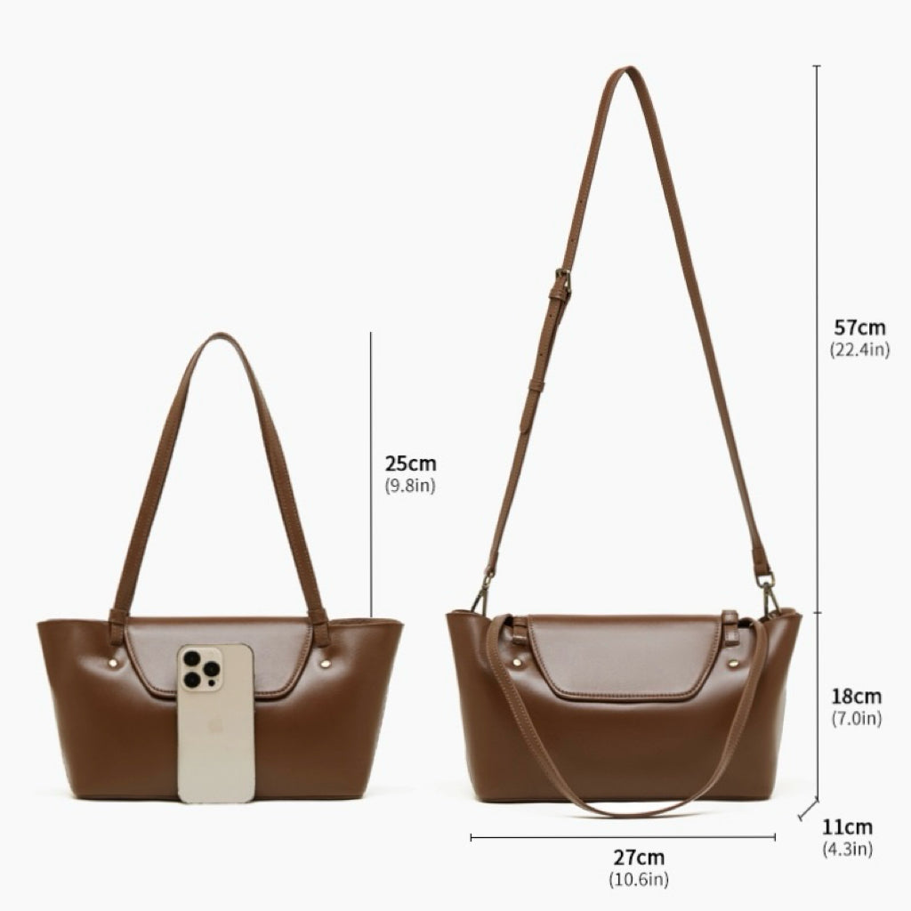Elegant Genuine Leather Flap Tote with Versatile Straps