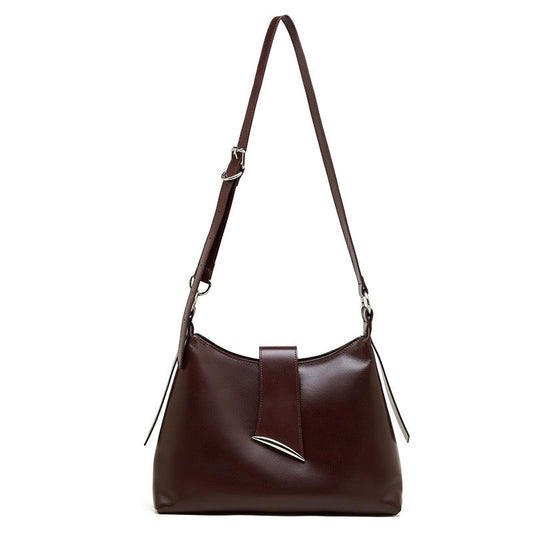 Chic Smooth Leather Hobo Bag with Architectural Hardware