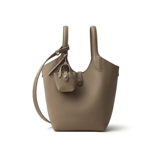 Elegant Pebbled Leather Bucket Bag with Mini Pouch