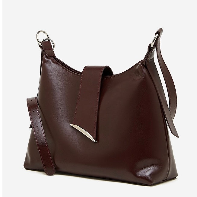 Chic Smooth Leather Hobo Bag with Architectural Hardware