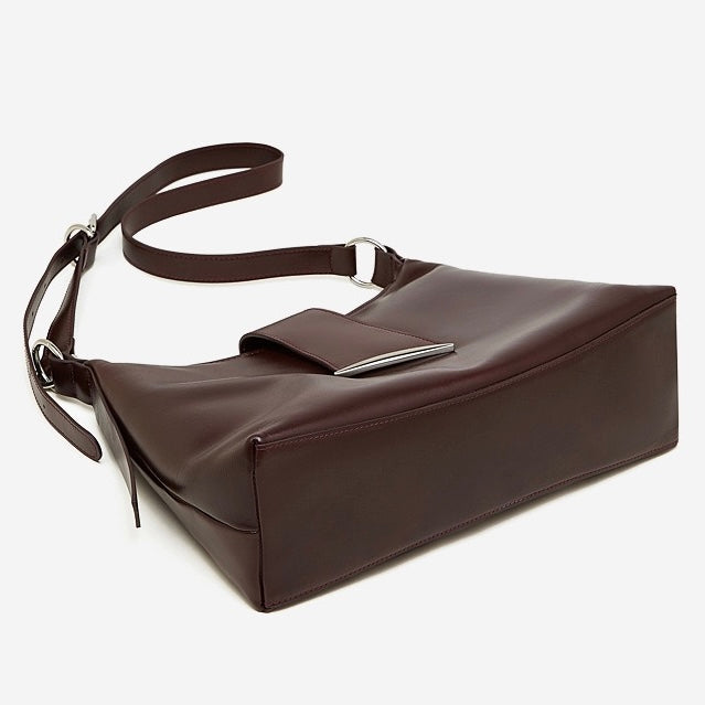 Chic Smooth Leather Hobo Bag with Architectural Hardware