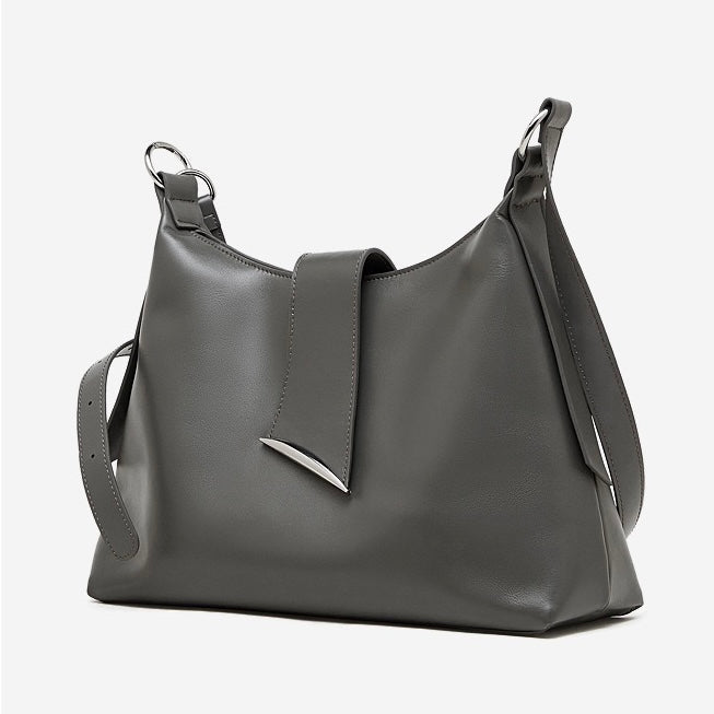 Chic Smooth Leather Hobo Bag with Architectural Hardware