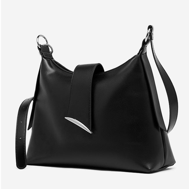 Chic Smooth Leather Hobo Bag with Architectural Hardware