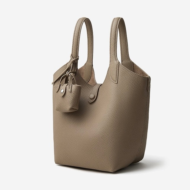 Elegant Pebbled Leather Bucket Bag with Mini Pouch