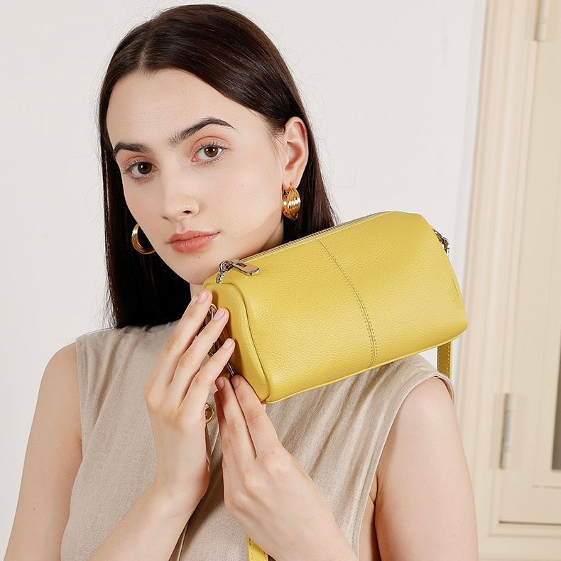 Top Grain Soft Cowhide Elegant Cylinder Clutch Bag