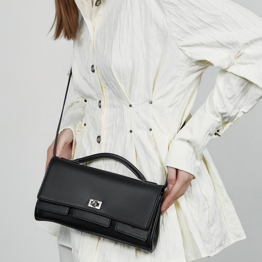 Chic Genuine Leather Designer Lock Clasp Shoulder Handbag