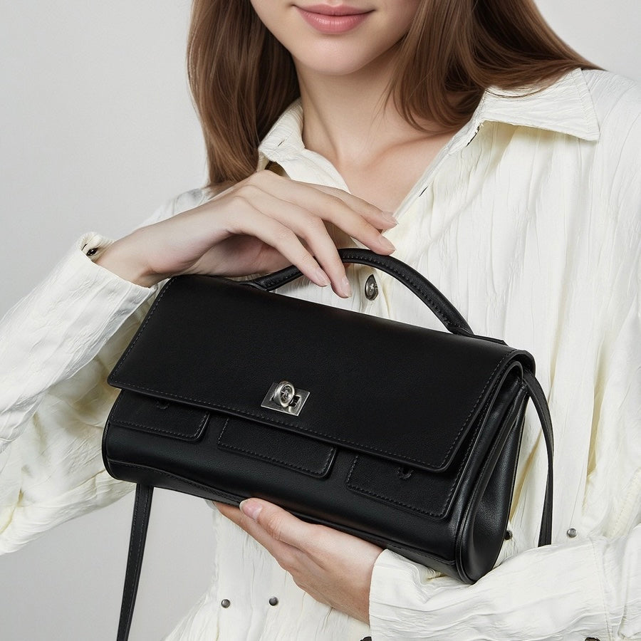 Chic Genuine Leather Designer Lock Clasp Shoulder Handbag