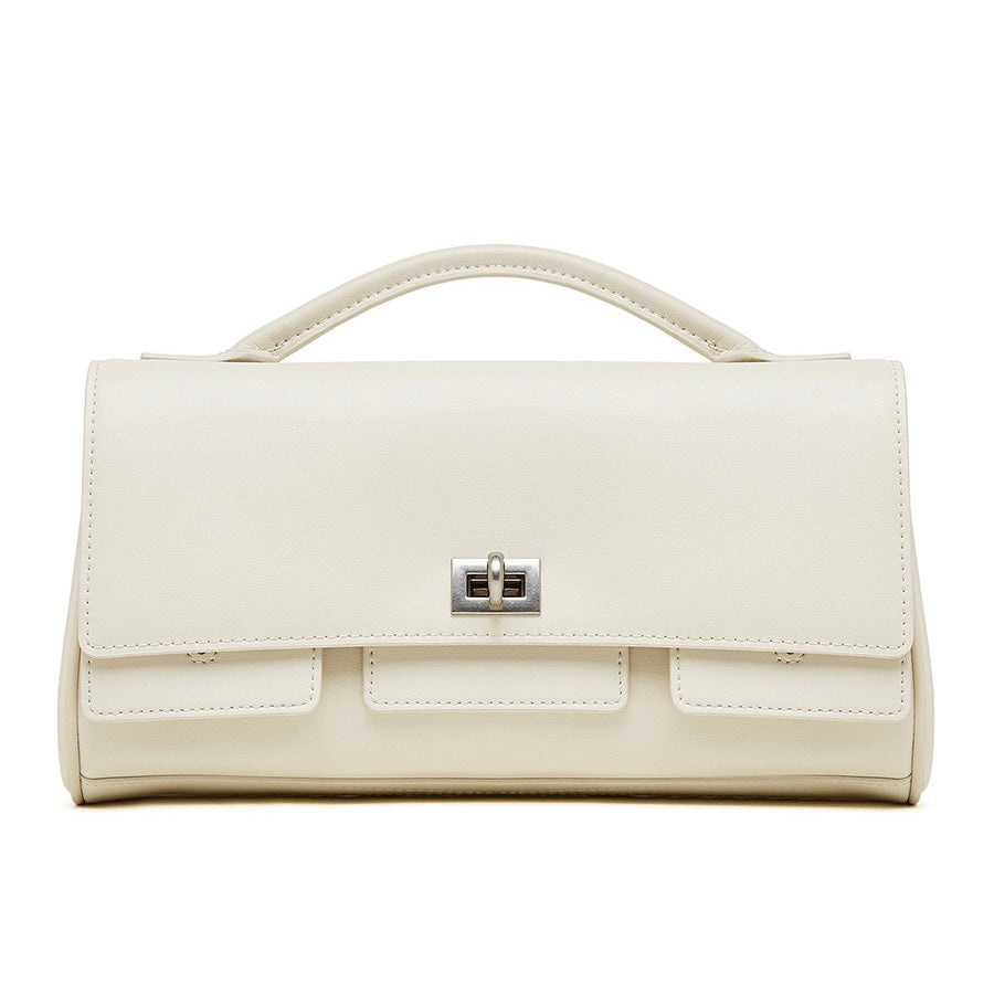 Chic Genuine Leather Designer Lock Clasp Shoulder Handbag