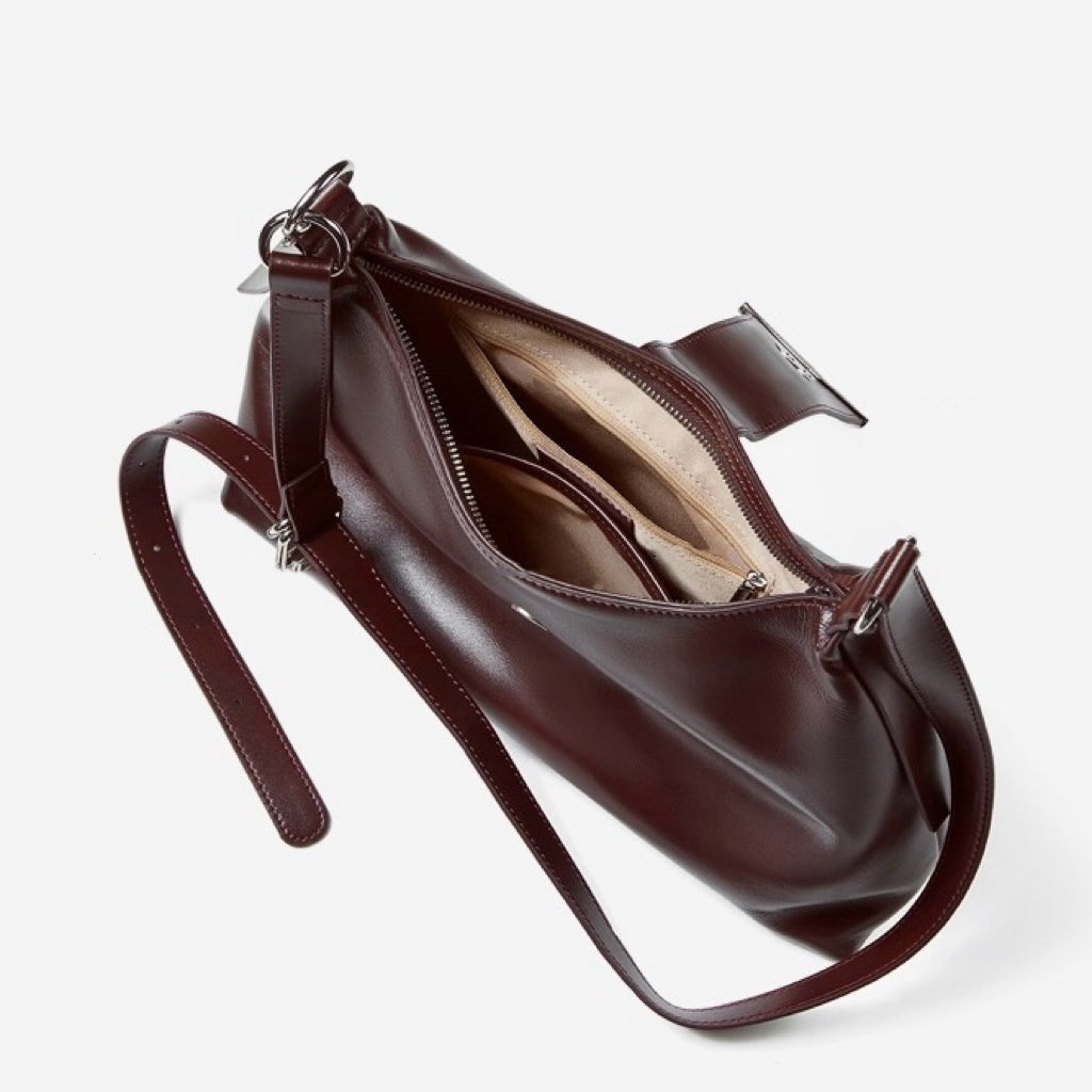 Chic Smooth Leather Hobo Bag with Architectural Hardware