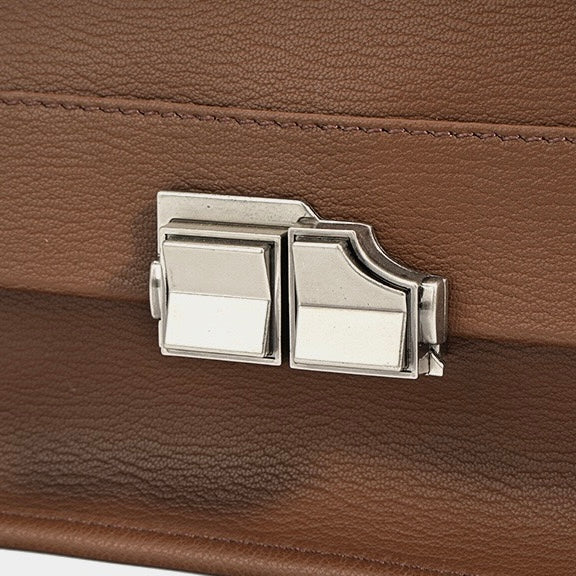 Elegant Genuine Leather Square Bag with Double Straps and Chain