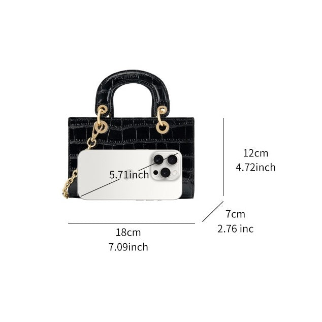 Croc Embossed Genuine Leather Top-Handle Handbag