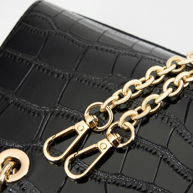 Croc Embossed Genuine Leather Top-Handle Handbag