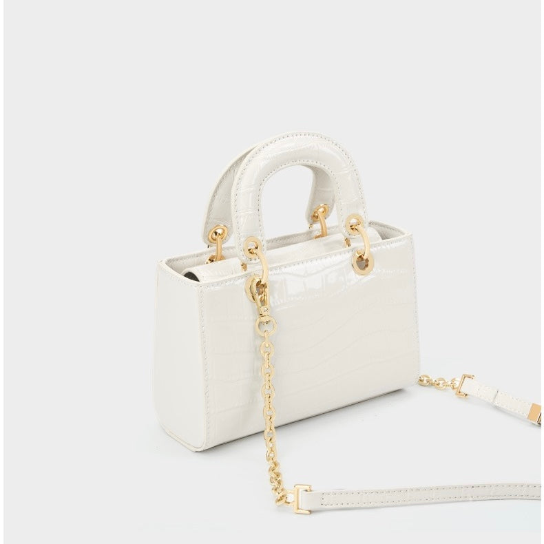 Croc Embossed Genuine Leather Top-Handle Handbag