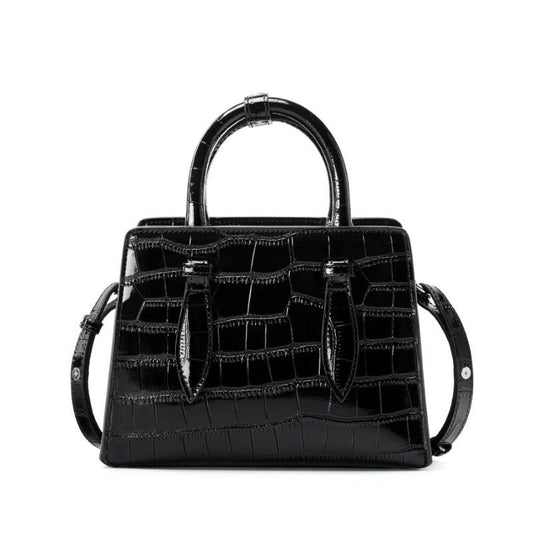 French Alligator-Texture Genuine Leather Top Handle Bag