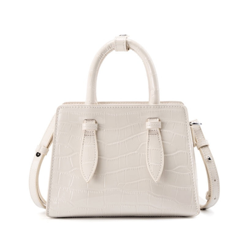 French Alligator-Texture Genuine Leather Top Handle Bag