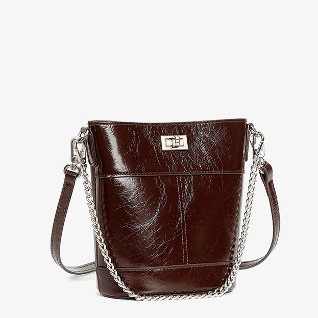 Elegance Redefined: Women's Luxury Waxed Top Grain Leather Bucket Bag