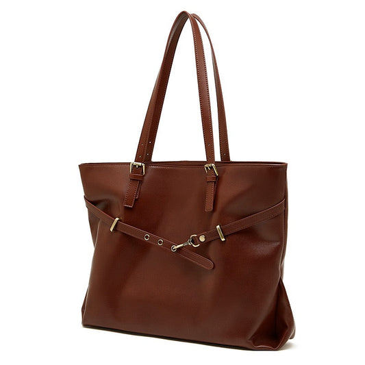 Elegant Genuine Leather Tote with Signature Lock Closure - Large Capacity