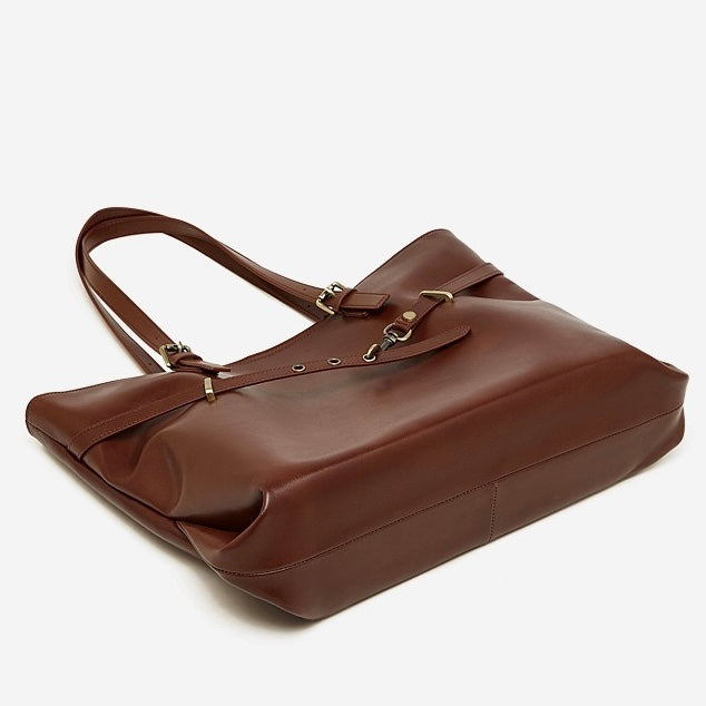 Elegant Genuine Leather Tote with Signature Lock Closure - Large Capacity