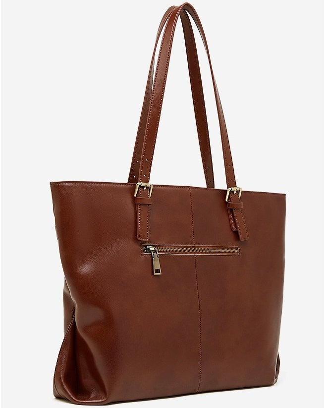 Elegant Genuine Leather Tote with Signature Lock Closure - Large Capacity