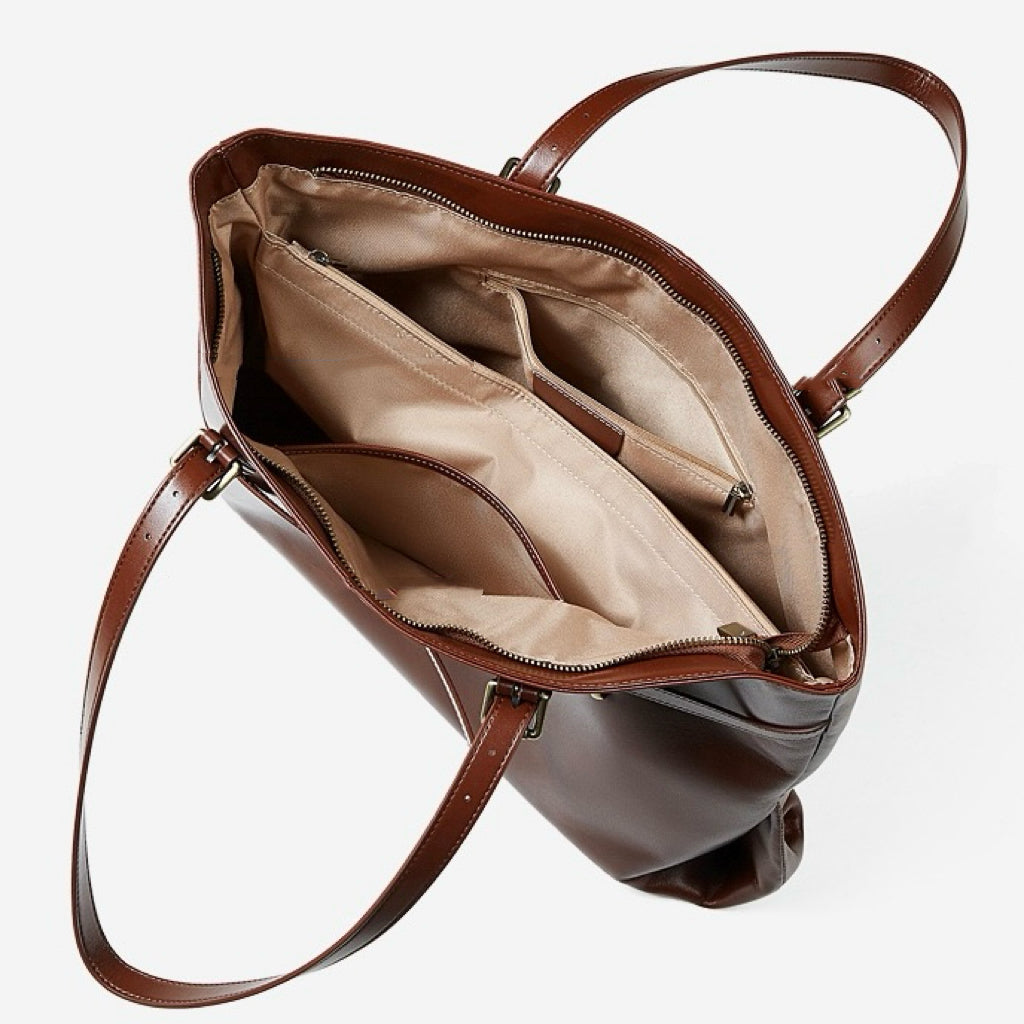 Elegant Genuine Leather Tote with Signature Lock Closure - Large Capacity