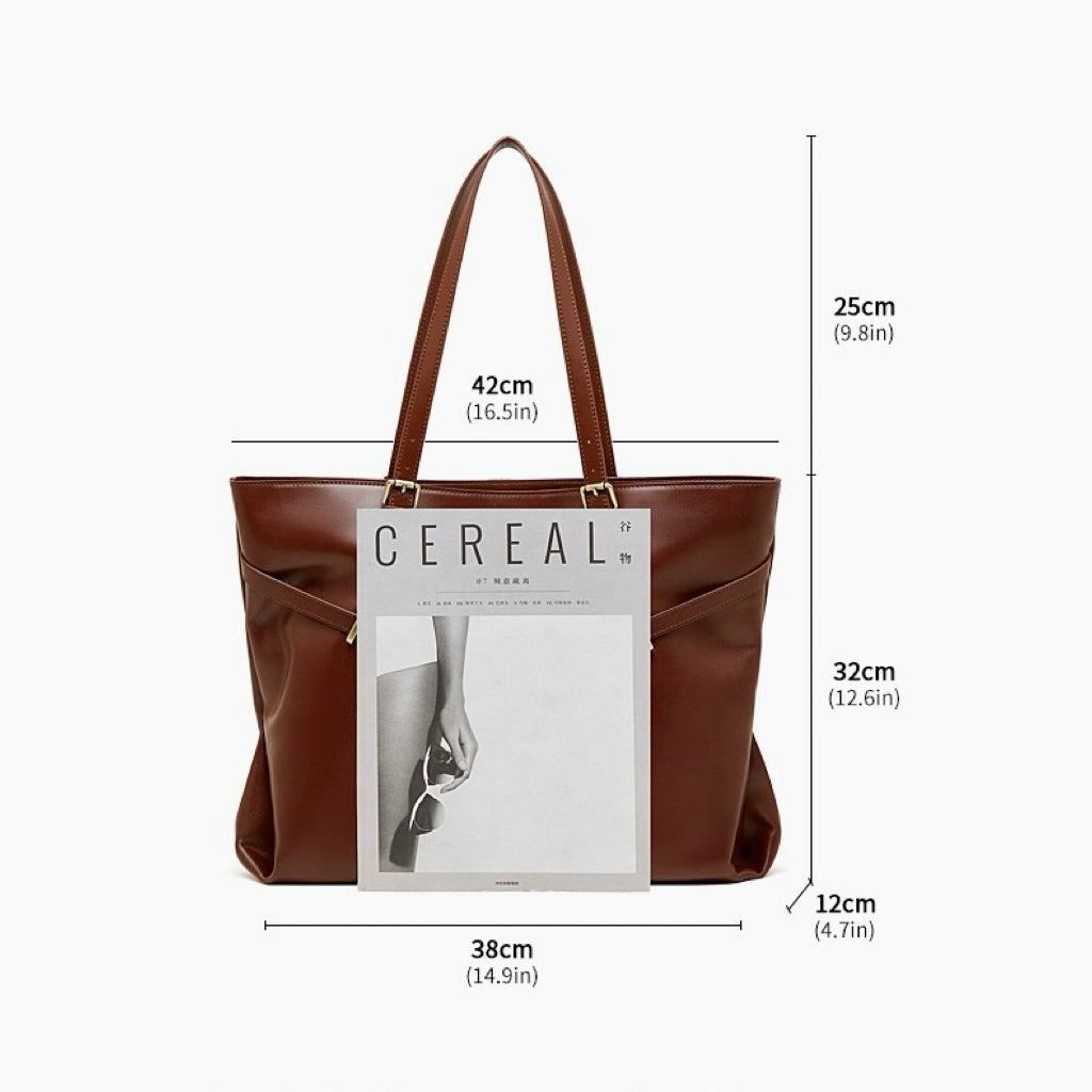 Elegant Genuine Leather Tote with Signature Lock Closure - Large Capacity