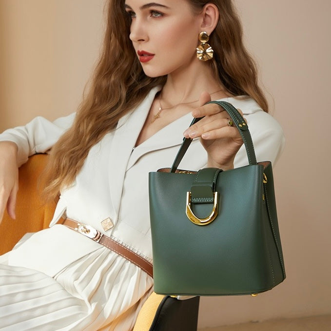 Genuine Leather Bucket Shoulder Bag – Elegant Daily Companion