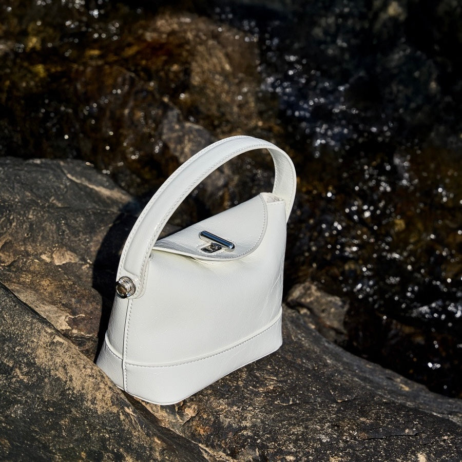Genuine Leather Mini Bucket Bag with Elegant Turn-Lock Closure