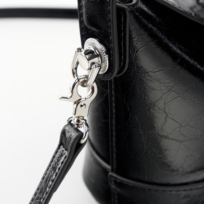 Genuine Leather Mini Bucket Bag with Elegant Turn-Lock Closure