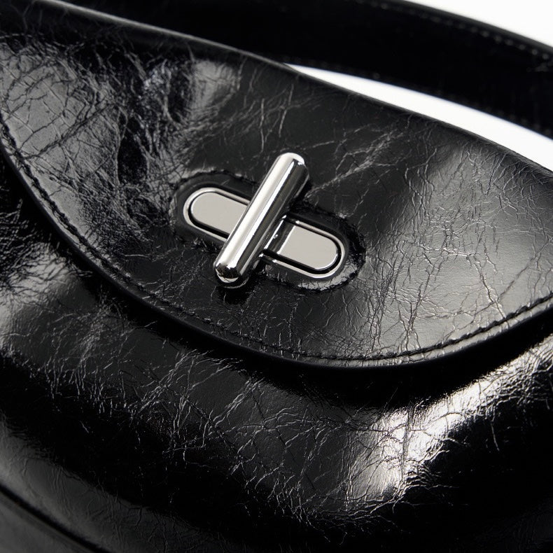 Genuine Leather Mini Bucket Bag with Elegant Turn-Lock Closure