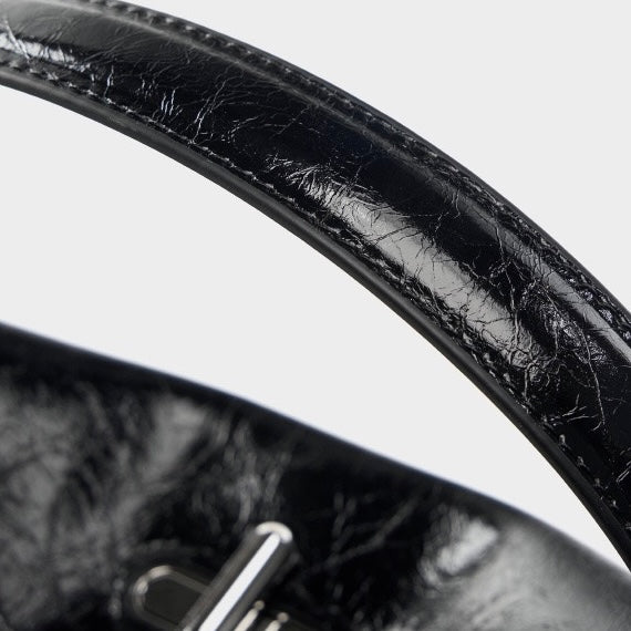 Genuine Leather Mini Bucket Bag with Elegant Turn-Lock Closure