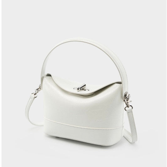 Genuine Leather Mini Bucket Bag with Elegant Turn-Lock Closure