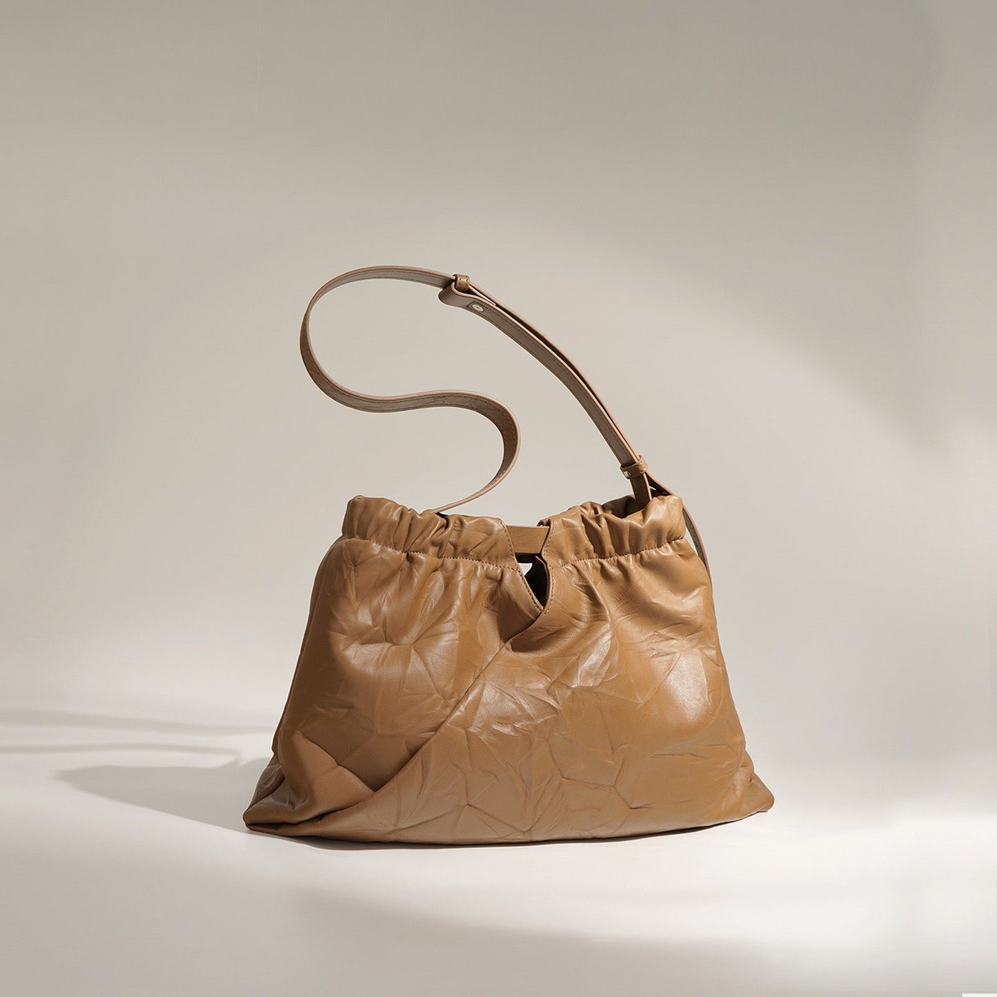 Chic Genuine Leather Drawstring Crossbody Bag