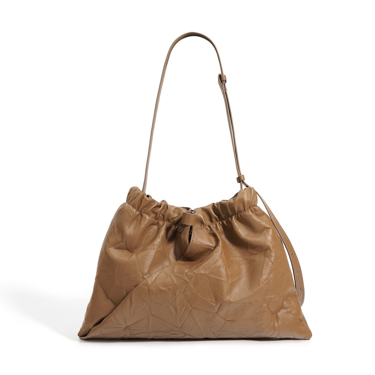 Chic Genuine Leather Drawstring Crossbody Bag