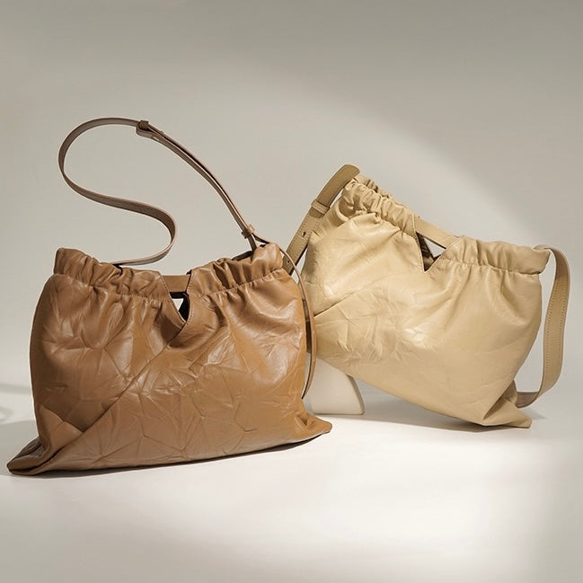 Chic Genuine Leather Drawstring Crossbody Bag