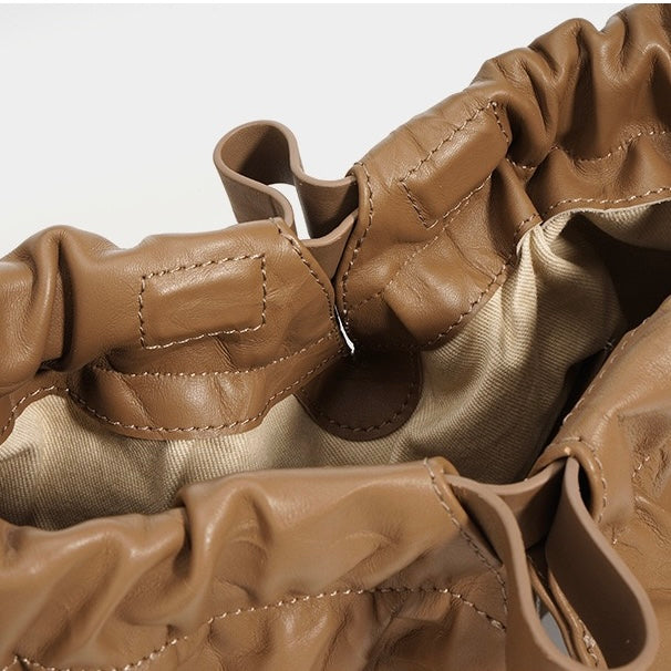 Chic Genuine Leather Drawstring Crossbody Bag