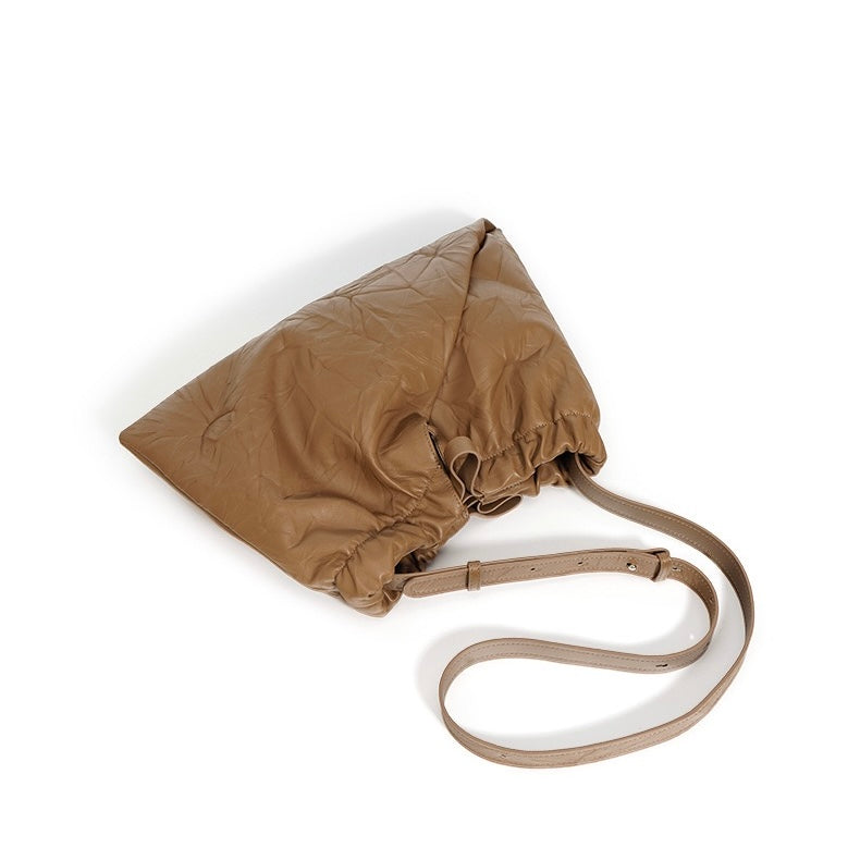 Chic Genuine Leather Drawstring Crossbody Bag