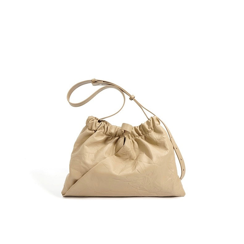 Chic Genuine Leather Drawstring Crossbody Bag