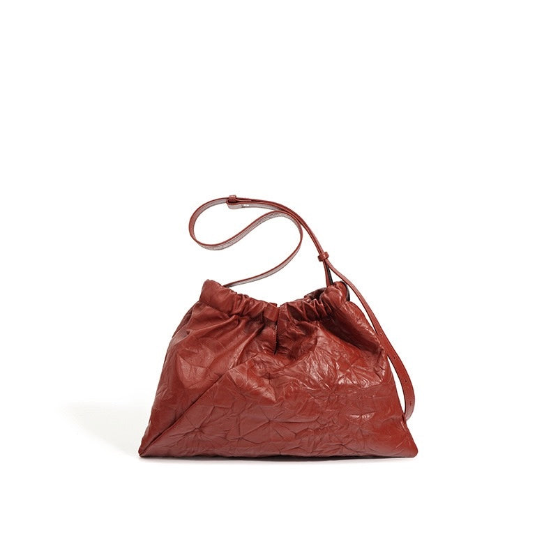 Chic Genuine Leather Drawstring Crossbody Bag