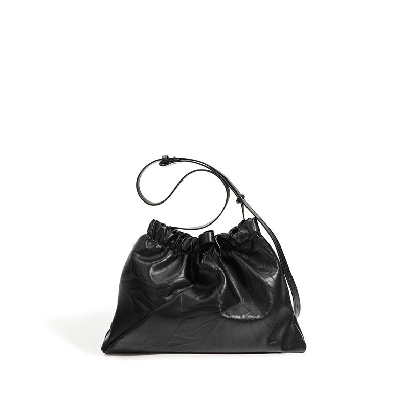 Chic Genuine Leather Drawstring Crossbody Bag