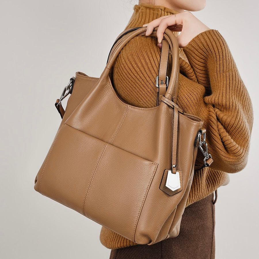 Elegant Genuine Leather Tote Bag – Versatile Large Capacity for Everyday Chic