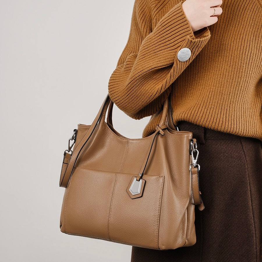 Elegant Genuine Leather Tote Bag – Versatile Large Capacity for Everyday Chic
